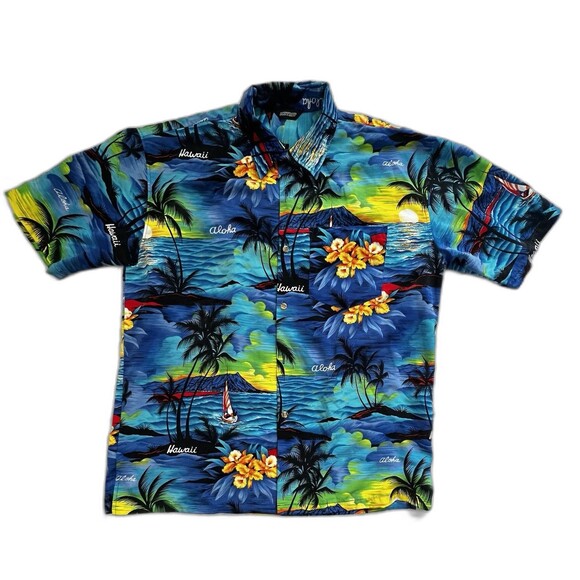 METROP Men’s Blue Tropical Hawaii Aloha Button-Up Pocket Casual Shirt Size M - Picture 1 of 10